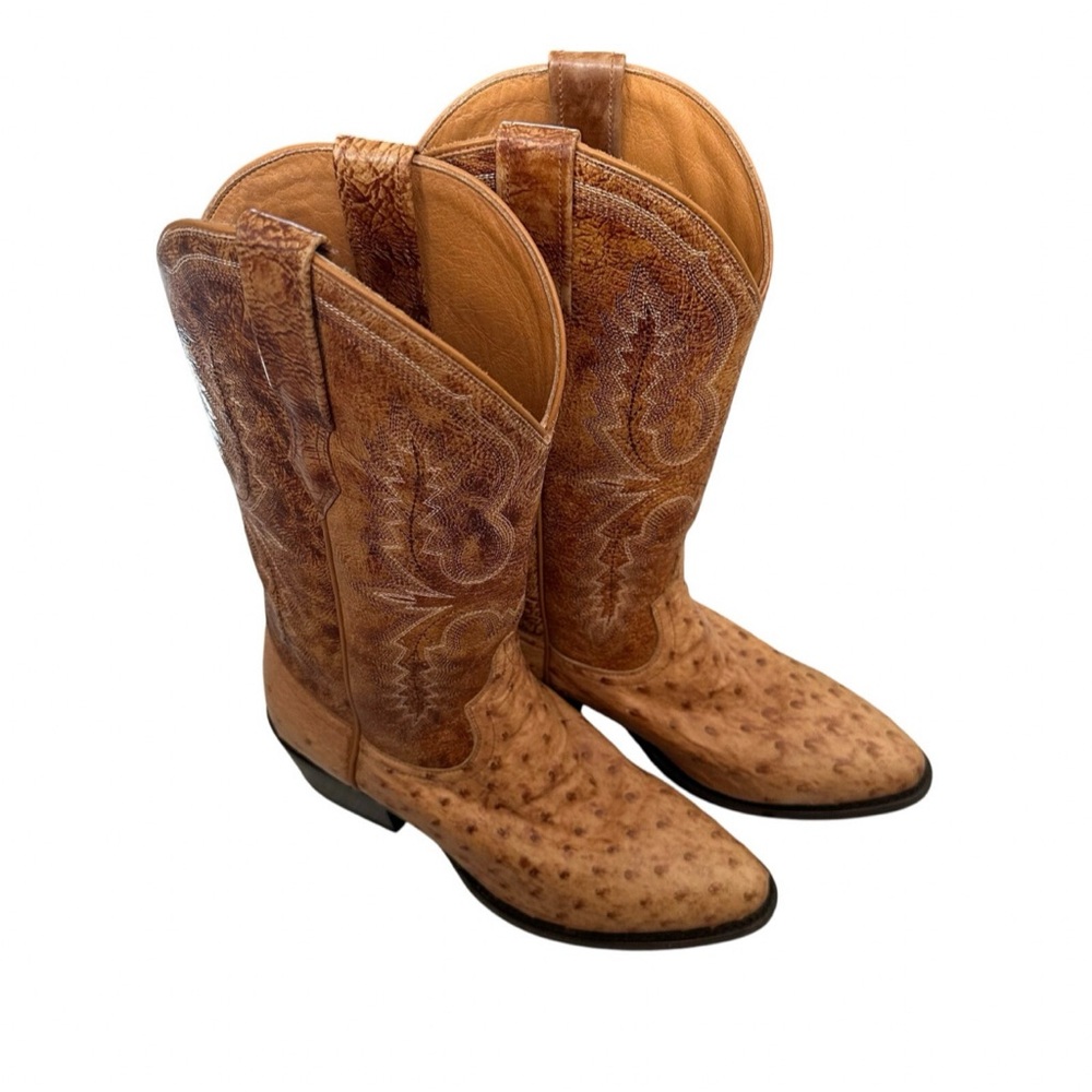 Ariat Full Quill Ostrich Cowboy Boots 7.5D Tan Leather Exotic Western